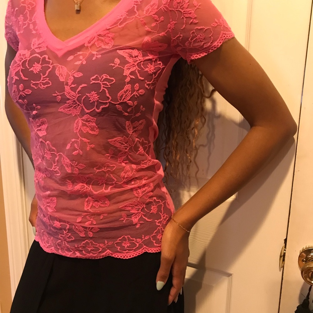 Lightly worn lace pink shirt